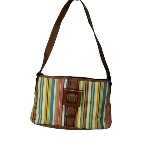 St. John’s Bay‎ Woman's Striped Buckle Summer Spring Shoulder Canvas Purse - Picture 1 of 7